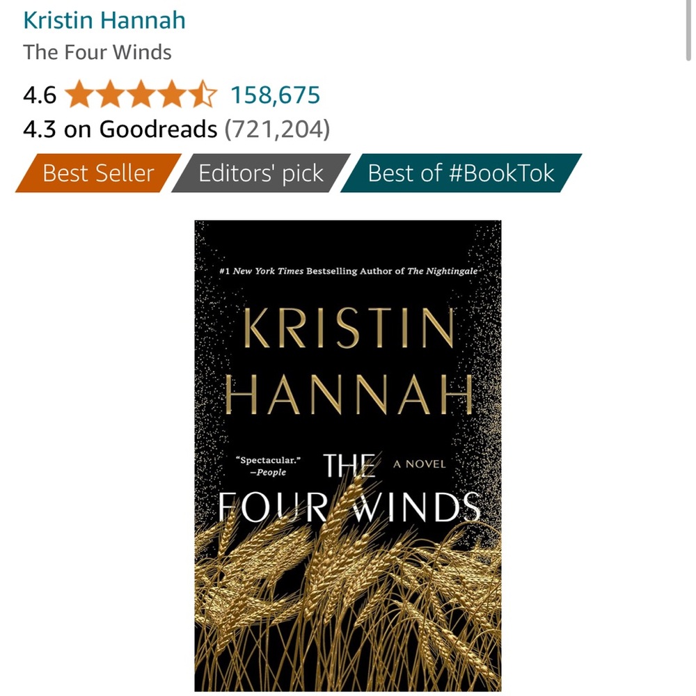 Paper back book- Kristen Hannah- four winds